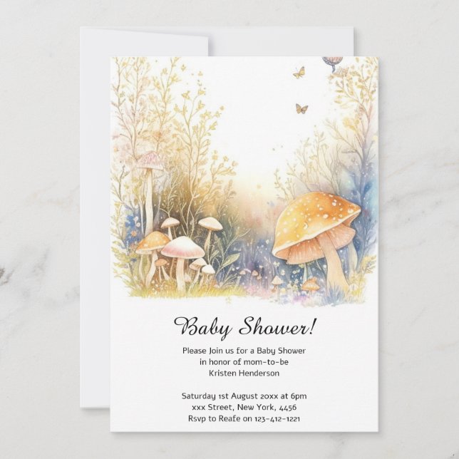 Invitación a Baby Shower hongo (Anverso)