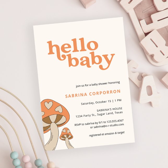 Invitación a Baby Shower hongo | Naranja y Brown (Subido por el creador)