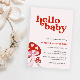 Invitación a Baby Shower hongo | Rojo y rosa