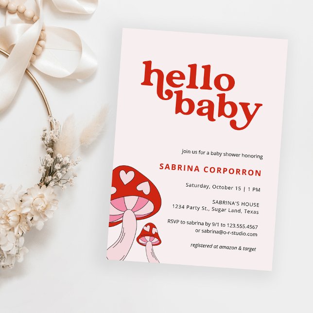 Invitación a Baby Shower hongo | Rojo y rosa (Subido por el creador)