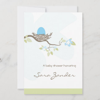 Invitación a Baby Shower - Huevo azul en nido