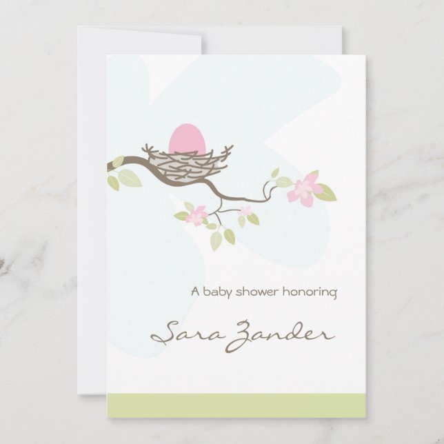 Invitación a Baby Shower - Huevo rosa en nido (Anverso)