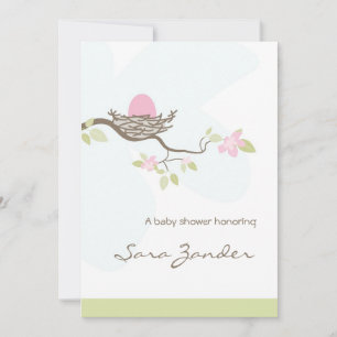Invitación a Baby Shower - Huevo rosa en nido