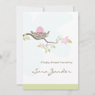 Invitación a Baby Shower - Huevo rosa en nido