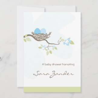 Invitación a Baby Shower: Huevos gemelos azules en