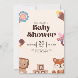 Invitación a Baby Shower ilustrativa marrón