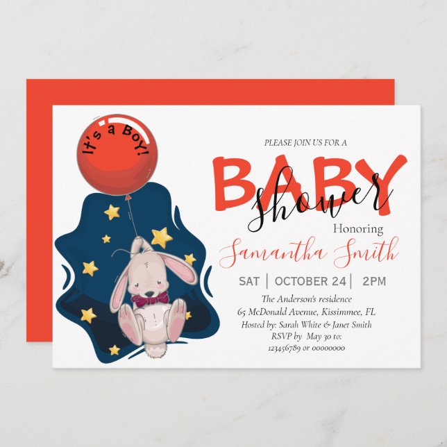 Invitación a Baby Shower, invitación a Conejo de C (Anverso / Reverso)