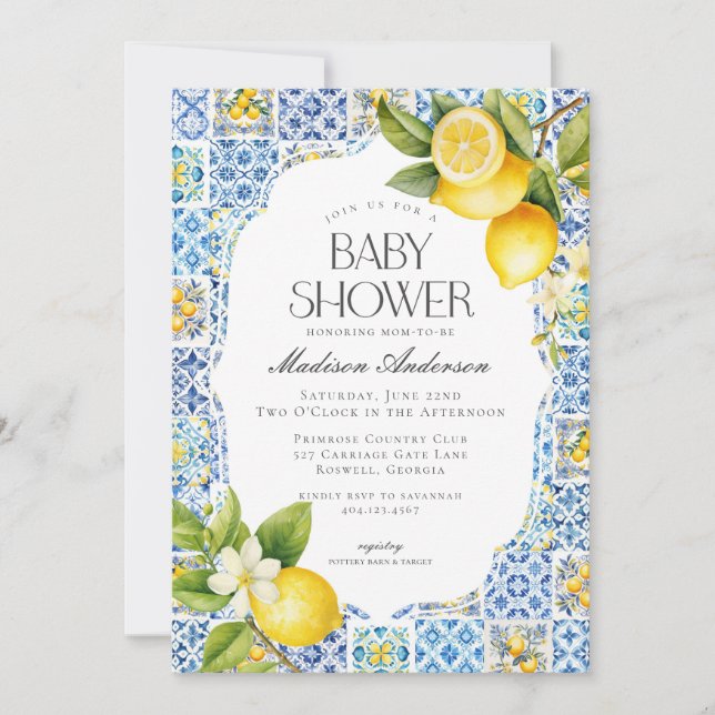 Invitación a Baby Shower italiana costera de Amalf (Anverso)