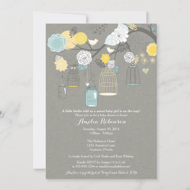 Invitación a Baby Shower - Jares y jaulas colgante (Anverso)
