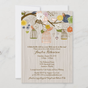 Invitación a Baby Shower: jaulas colgantes y mader