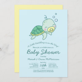 Invitación a Baby Shower Kawaii de Cute Sea Turtle