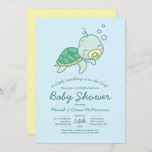 Invitación a Baby Shower Kawaii de Cute Sea Turtle