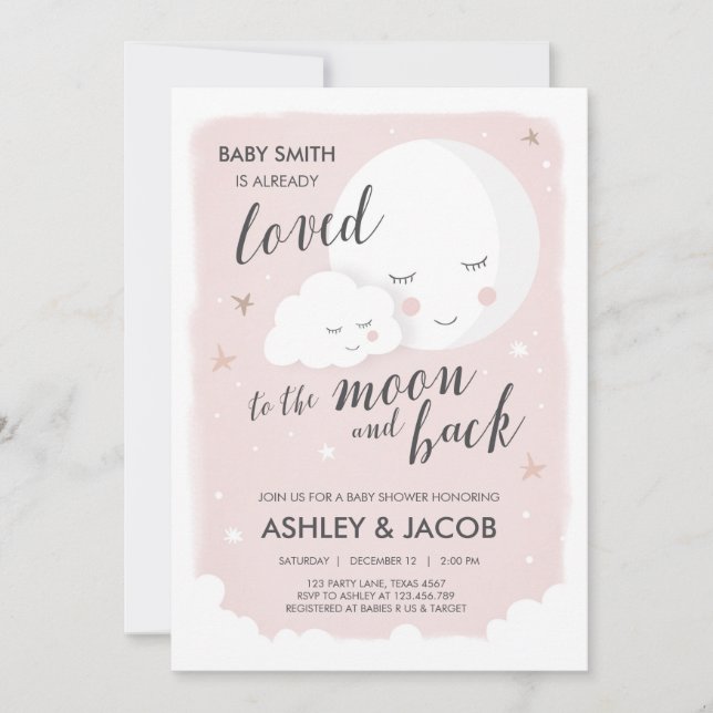 Invitación A Baby Shower le encantó la luna y la espalda de l (Anverso)
