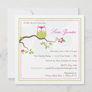 Invitación a Baby Shower - Lechuza bebé rosa y ver