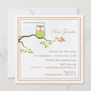 Invitación a Baby Shower - Lechuza bebé verde y Na