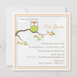 Invitación a Baby Shower - Lechuza bebé verde y Na