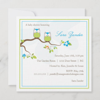 Invitación a Baby Shower - Lechuzas gemelas azules