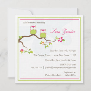 Invitación a Baby Shower - Lechuzas gemelas Chicas