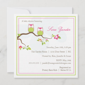 Invitación a Baby Shower - Lechuzas gemelas Chicas
