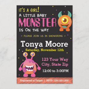 Invitación a Baby Shower Little Monster Rosa