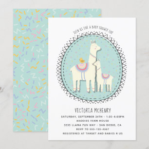 Invitación a Baby Shower Llama dibujada por la man