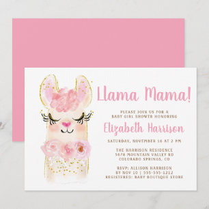 Invitación a Baby Shower Llama Mama Pink