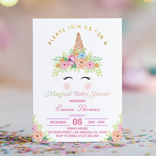 Invitación a Baby Shower mágica de unicornio flora (Subido por el creador)