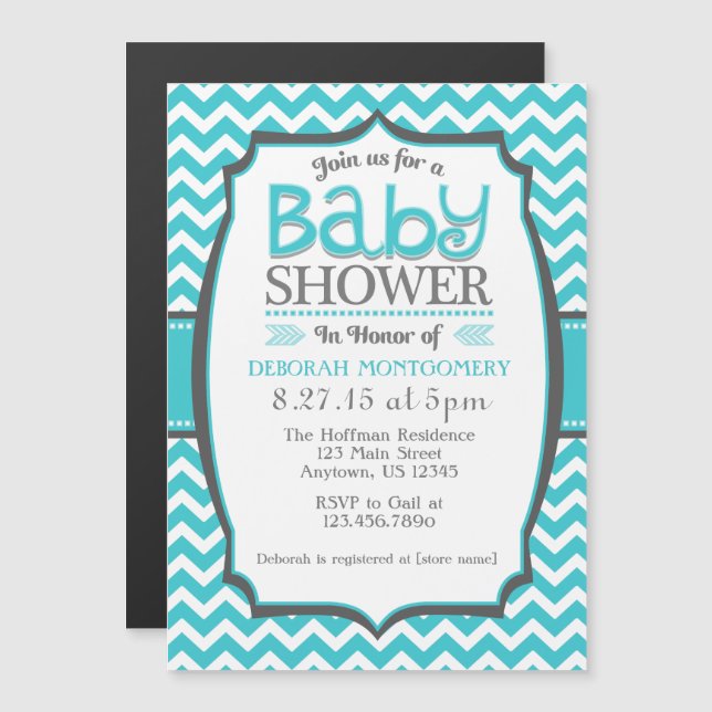 Invitación a Baby Shower magnético de Chevron Verd (Anverso/Reverso)