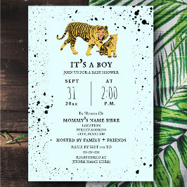 Invitación a Baby Shower Mama Tiger Blue Boy