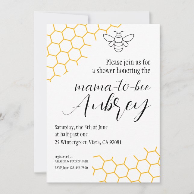 Invitación a Baby Shower "Mama-to-Bee" (Anverso)