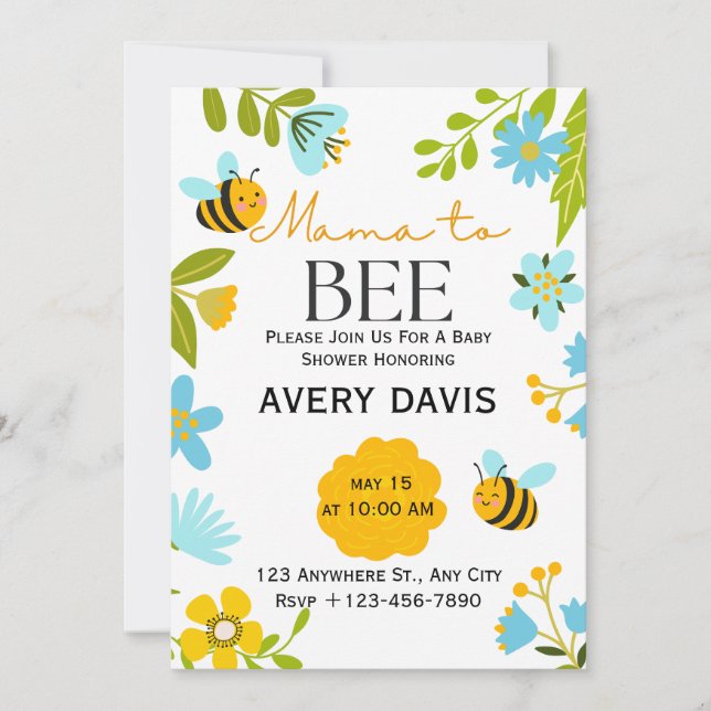 Invitación a Baby Shower Mama to Bee Wildflower (Anverso)