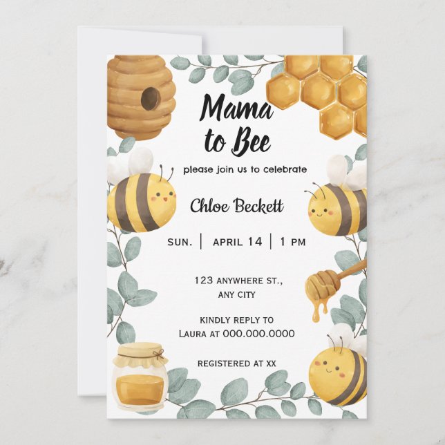 Invitación a Baby Shower Mama to Bee Wildflower (Anverso)