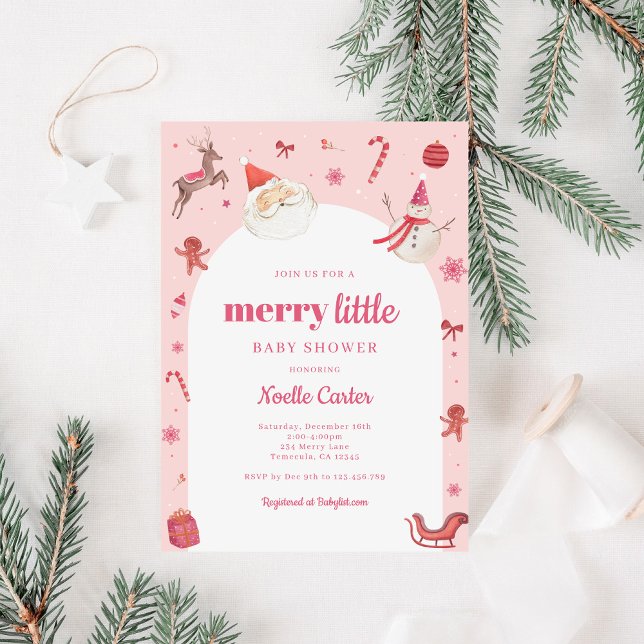 Invitación a Baby Shower Merry Little (Merry Little Baby Shower Invitation for Girl Christmas Theme)