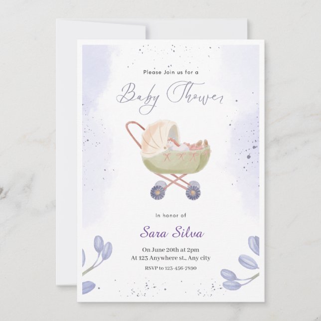 Invitación a Baby Shower Minimalista simple púrpur (Anverso)