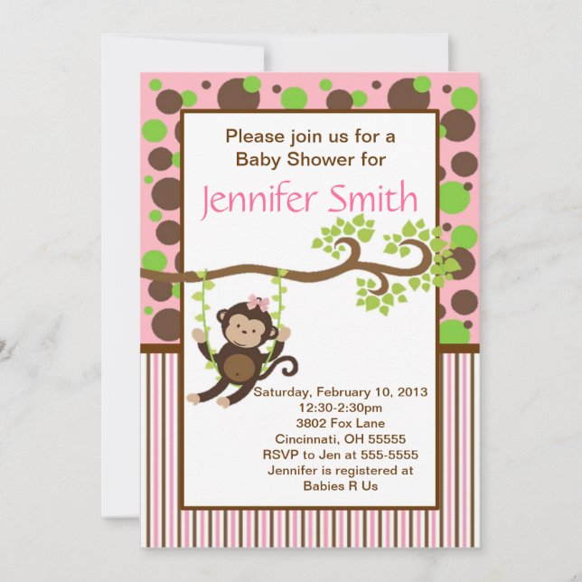 Invitación a Baby Shower - Mono de la jungla (Anverso)