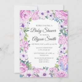Invitación a Baby Shower morada floral de Lilac