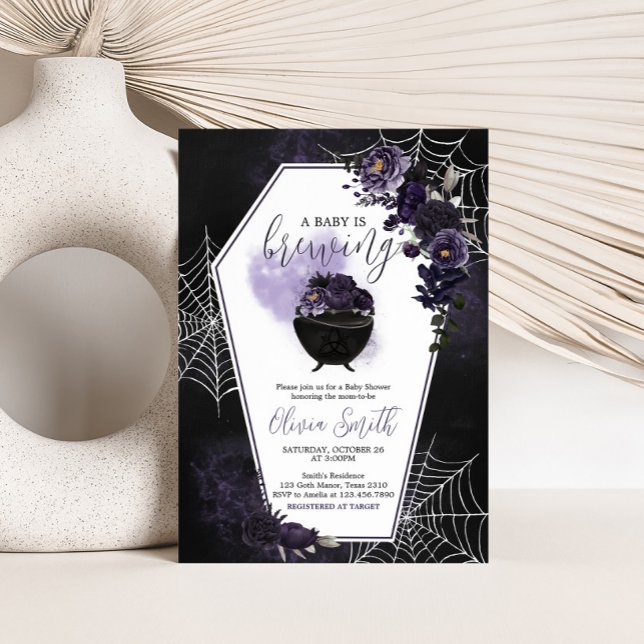 Invitación a Baby Shower morado gótico-floral (Floral Gothic Invitation)
