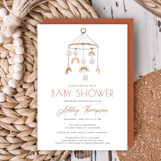 Invitación a Baby Shower móvil del boho arcoiris (Cute Boho Rainbow Mobile Baby Shower Invitation)