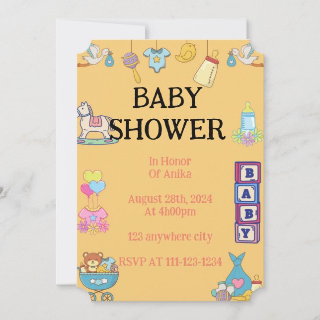 INVITACIÓN A BABY SHOWER NARANJA (Anverso)