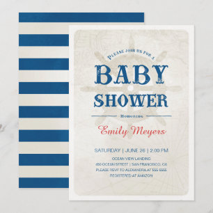 Invitación a Baby Shower Náutica Azul de la Marina
