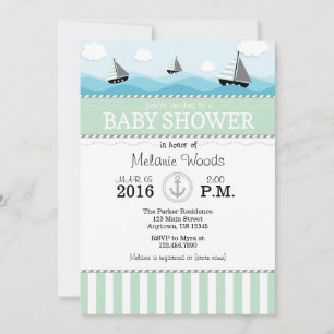Invitación a Baby Shower náutica azul verde suave