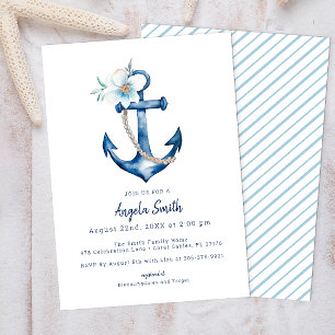 Invitación a Baby Shower Náutica Costera Anc azu