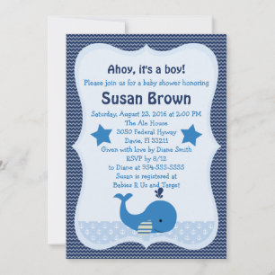 Invitación a Baby Shower Náutica de ballena pura