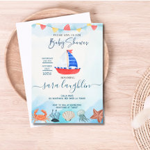 Invitación a Baby Shower náutica de barco acuático