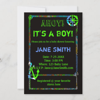 Invitación a Baby Shower náutica de Neon Anchor