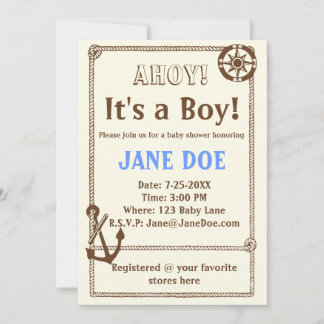 Invitación a Baby Shower Náutica de un Ancla Retro