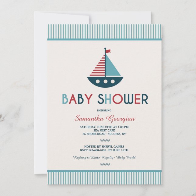 Invitación a Baby Shower Náutica en barco de vela (Anverso)