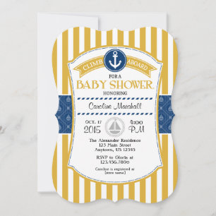 Invitación a Baby Shower Náutica Gold Blue