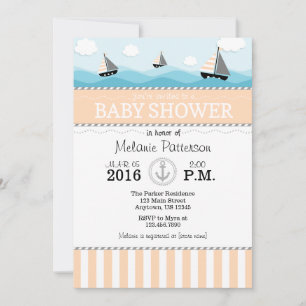 Invitación a Baby Shower Náutica Peach Blue