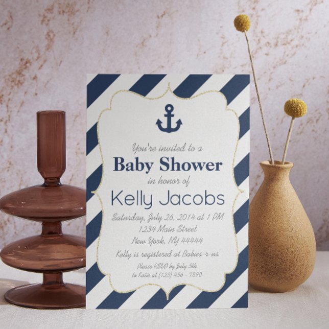 Invitación a Baby Shower náutica y de oro (Subido por el creador)